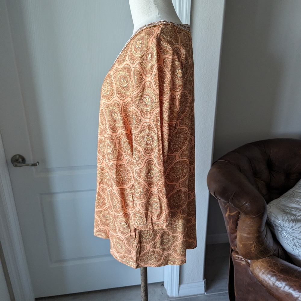 NWT Soft Surroundings Orange Melon Print with Beaded V-Neckline - Picture 4 of 8